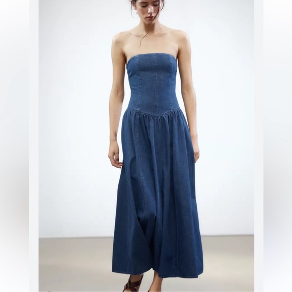 Zara ZW Collection Denim Strapless Midi Dress Size XXL NWT 6929/393 - Picture 12 of 15